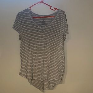 Grey and white striped V neck top